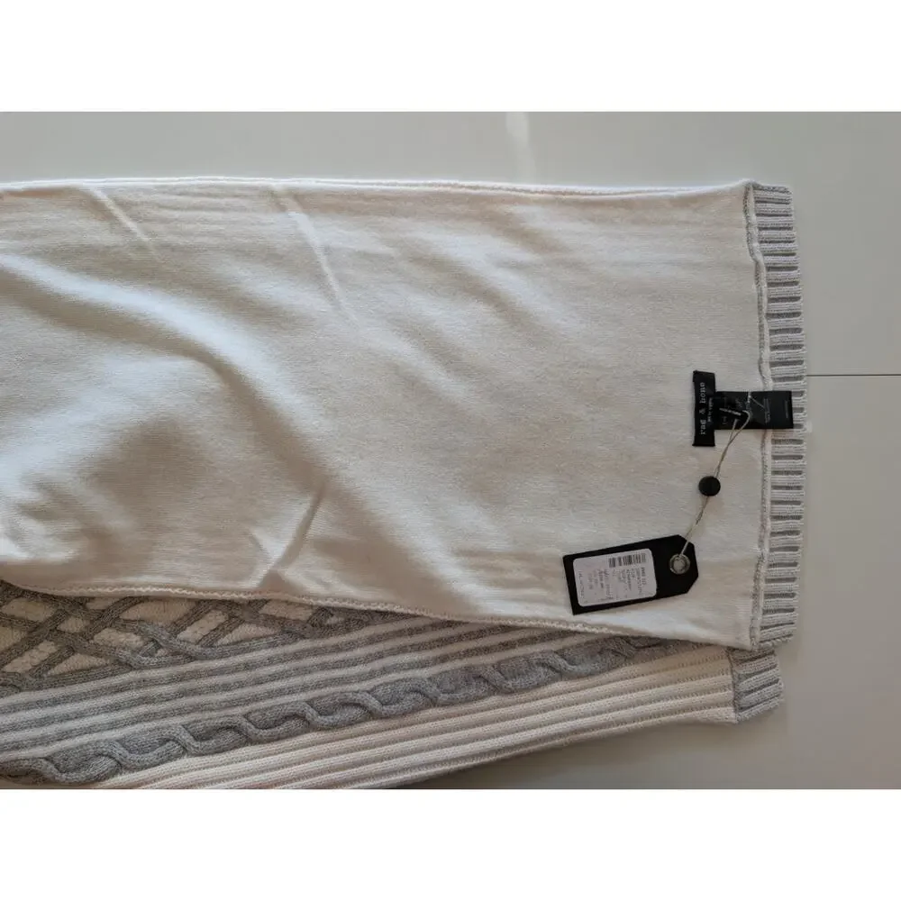 NWT Rag & Bone New York Knit Beanie & Scarf Set 100% Wool Ivory Gray $400 MSRP